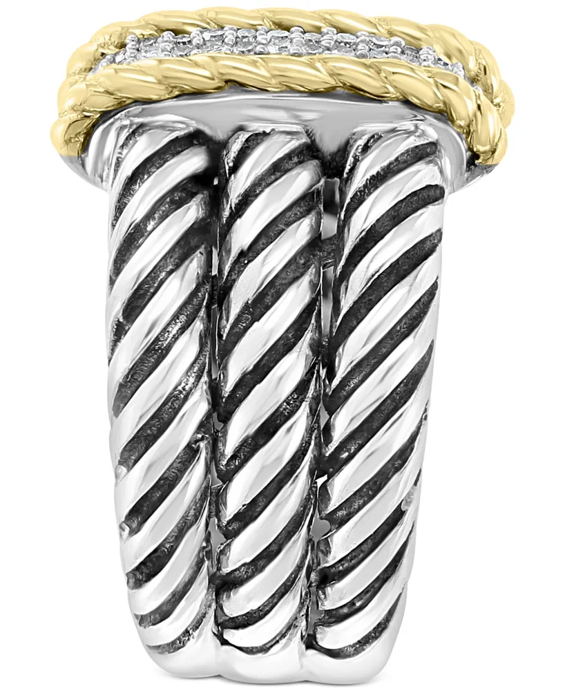 Effy Diamond Triple Row Statement Ring (1/6 ct. t.w.) in Sterling Silver & 18k Gold