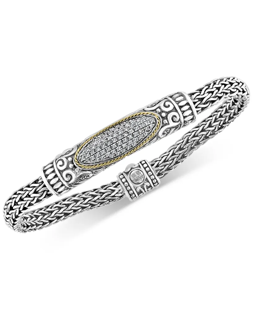 Effy Diamond Cluster Woven Link Bracelet (1/3 ct. t.w.) in Sterling Silver & 18k Gold