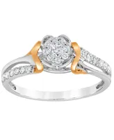 Diamond Floral Cluster Two-Tone Ring (1/4 ct. t.w.) in Sterling Silver & 14k Rose Gold