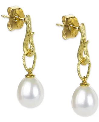 Cultured Freshwater Pearl (8-1/2mm) Dangle Drop Earrings in 14k Gold