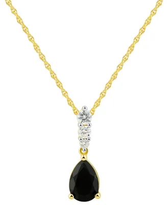 Onyx & Cubic Zirconia 18" Pendant Necklace in 14k Gold-Plated Sterling Silver