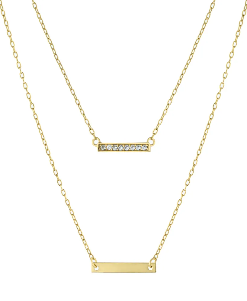 Double Layered 16" + 2" Cubic Zirconia Double Bars Chain Necklace in Gold Over Sterling Silver