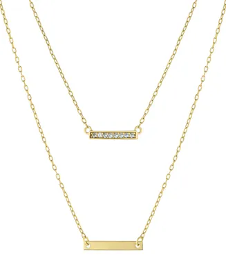 Double Layered 16" + 2" Cubic Zirconia Double Bars Chain Necklace in Gold Over Sterling Silver