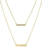 Double Layered 16" + 2" Cubic Zirconia Double Bars Chain Necklace in Gold Over Sterling Silver