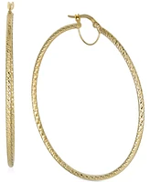 Textured Hoop Earrings in 10k Gold, 50mm