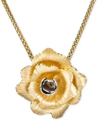 Satin Flower Pendant Necklace in 14k Gold-Plated Sterling Silver, 18" + 2" extender
