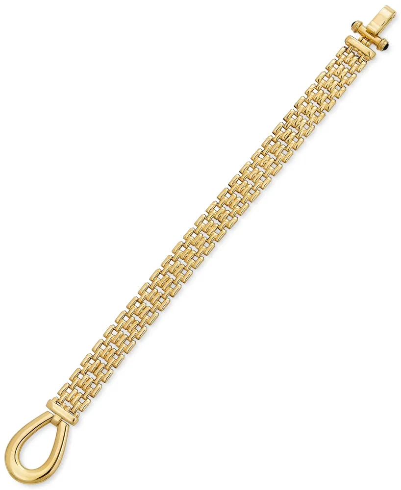 Black Spinel Horseshoe Clasp Panther Link Bracelet in 14k Gold-Plated Sterling Silver