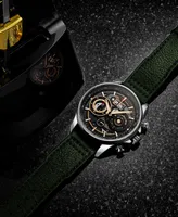Men's Quartz Green Genuine Leather Strap Watch 45mm
