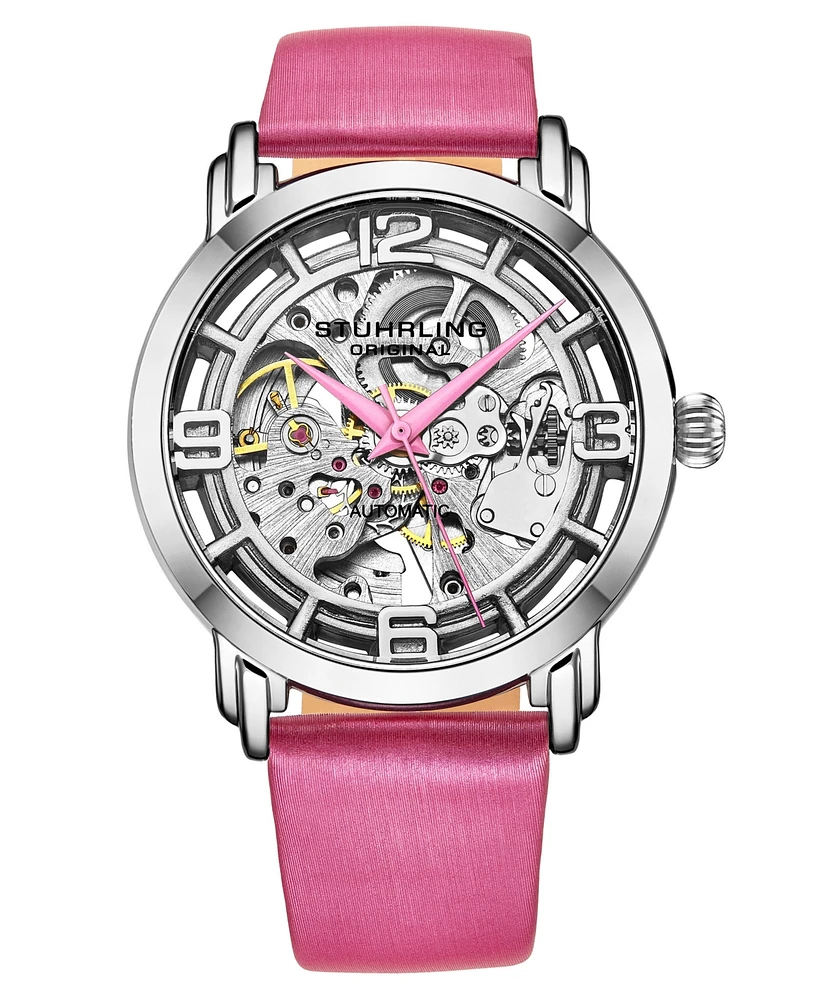 Women's Automatic Pink Genuine Leather Strap Watch 40mm