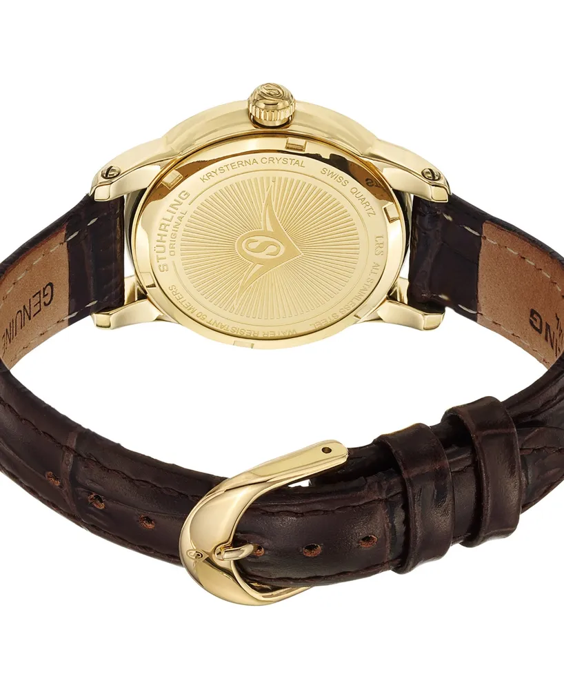 Women's Ultra Slim Brown Alligator Embossed Genuine Leather Strap Watch 34mm