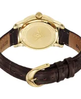 Women's Ultra Slim Brown Alligator Embossed Genuine Leather Strap Watch 34mm