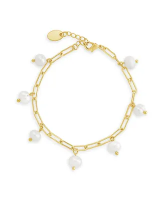 Women's Dangling Pearl Linked Gold Plated Bracelet - Gold