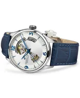 Hamilton Men's Swiss Automatic Jazzmaster Open Heart Blue Leather Strap Watch 42mm