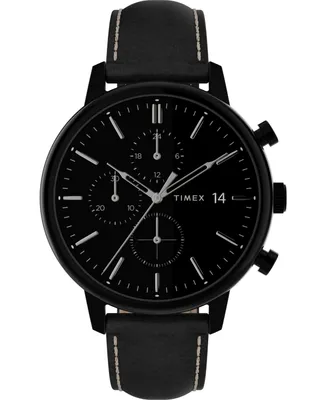 Timex Men's Chicago Black Leather Strap Watch 45mm