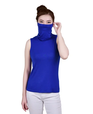 Women's Sleeveless Top with Mask, Cowl Shell Neck