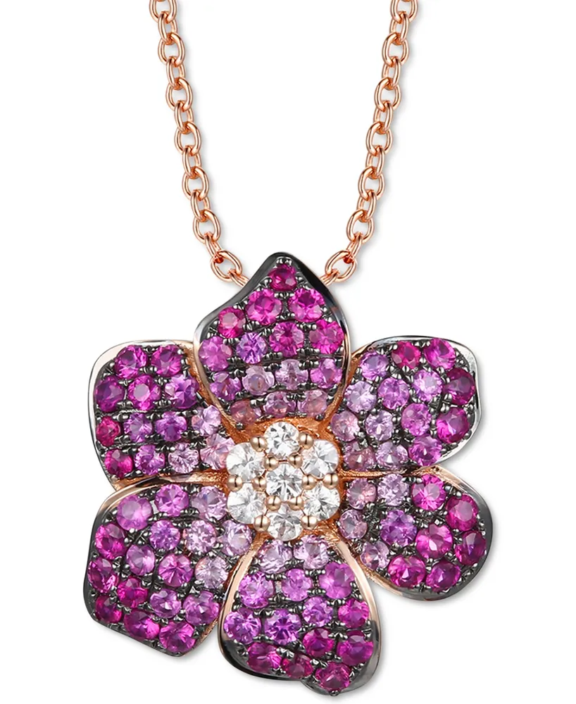 Le Vian Strawberry Ombre Ruby (1-1/2 ct. t.w.) & White Sapphire (1/5 ct. t.w.) Flower 18" Pendant Necklace in 14k Rose Gold