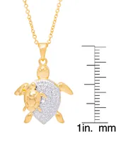 Diamond Accent Turtle Pendant 18" Necklace in Gold Plate