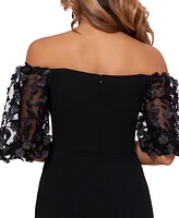 Xscape Floral-Sleeve Off-The-Shoulder Jumpsuit