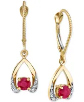 Ruby (5/8 ct. t.w.) & Diamond (1/10 ct. t.w.) Wishbone Drop Earrings in 14k Gold