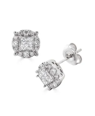 Diamond Princess Cut Quad Center Stud Earrings (1/2 ct. t.w.) in 14K White Gold