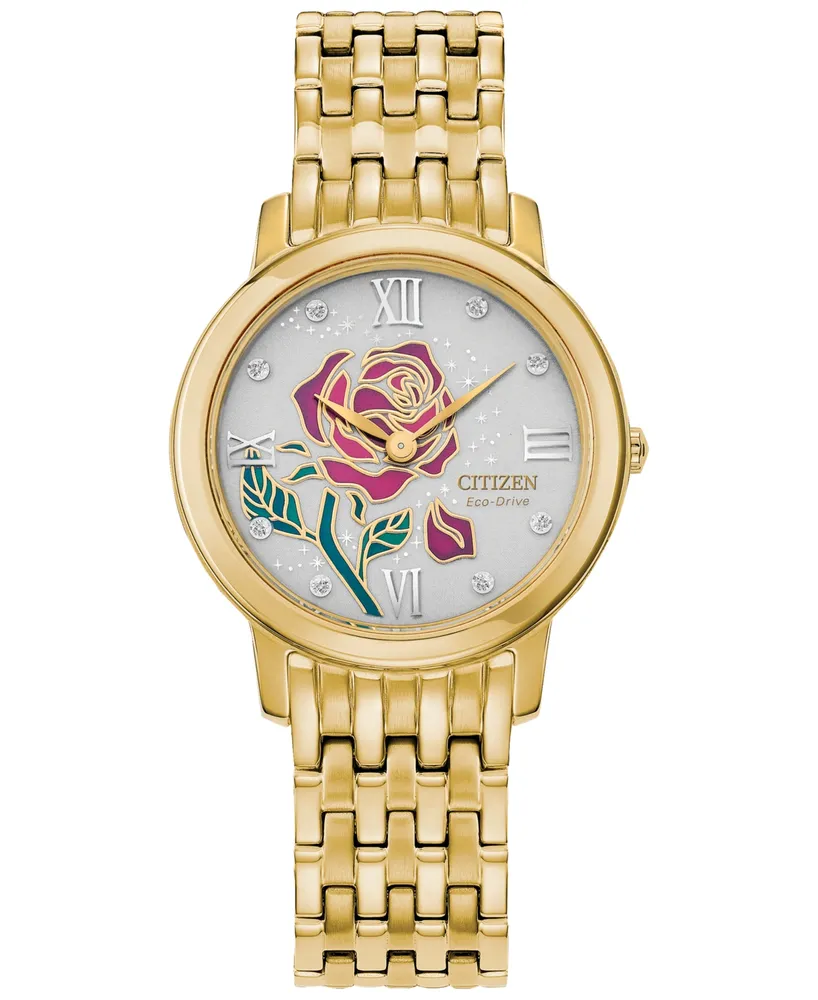 Disney by Citizen Eco-Drive Women's Belle Gold-Tone Stainless Steel Bracelet Watch 30mm - Gold