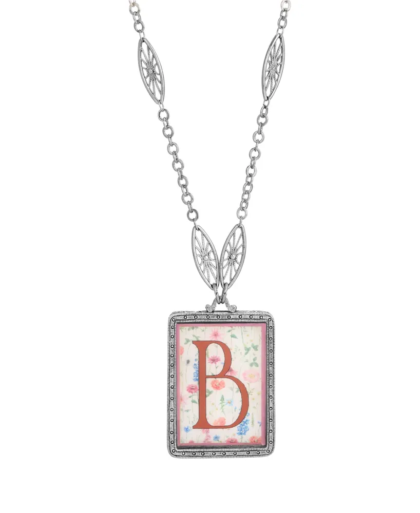 2028 Initial A-z Floral Rectangle Necklace - Multi