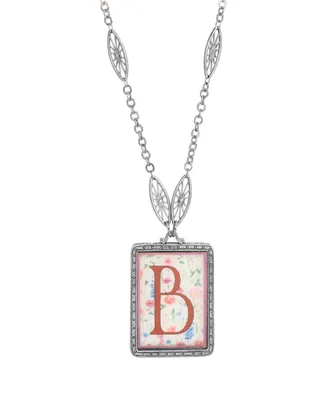 2028 Initial A-z Floral Rectangle Necklace - Multi