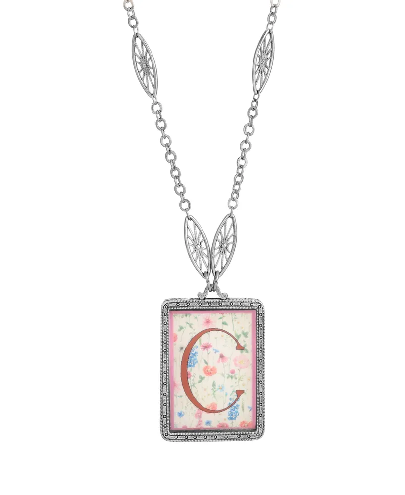 2028 Initial A-z Floral Rectangle Necklace - Multi