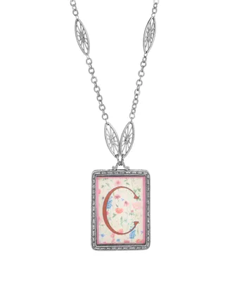 2028 Initial A-z Floral Rectangle Necklace - Multi