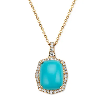 Effy Turquoise & Diamond (1/4 ct. t.w.) Halo 18" Pendant Necklace in 14k Gold