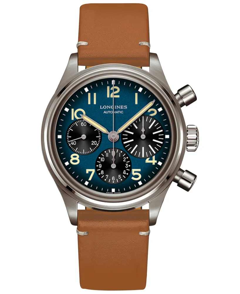 Longines Men's Swiss Automatic Chronograph Master Brown Leather Strap Watch  40mm - Macy's