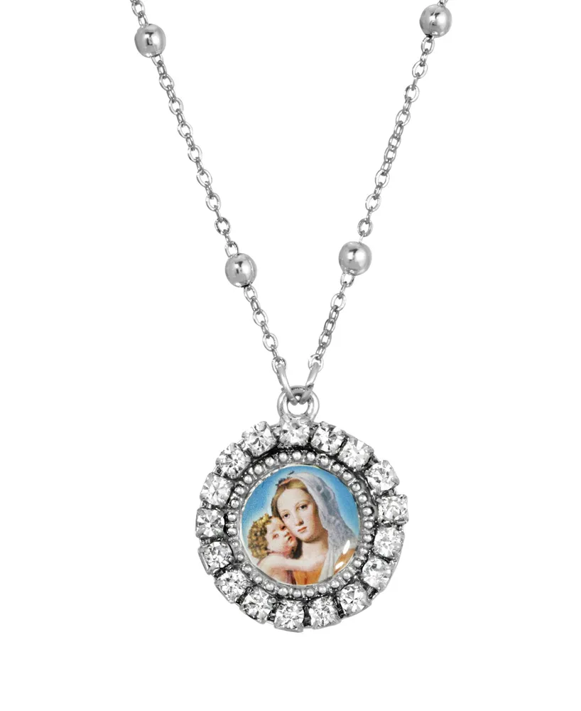 Silver-Tone Round Mother and Child Necklace