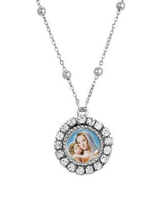 Silver-Tone Round Mother and Child Necklace