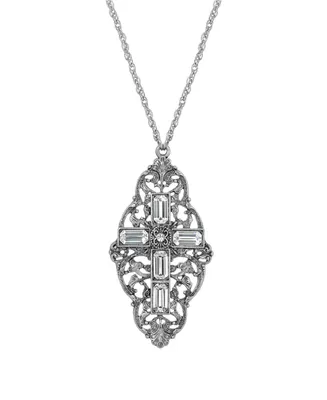 Pewter Crystal Cross Necklace