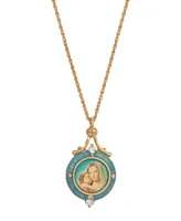 14K Gold-Dipped Blue Enamel Mary and Child Pendant Necklace