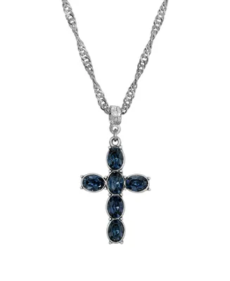 Pewter Crystal Cross Silver-Tone Twisted Necklace
