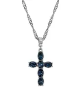 Pewter Crystal Cross Silver-Tone Twisted Necklace