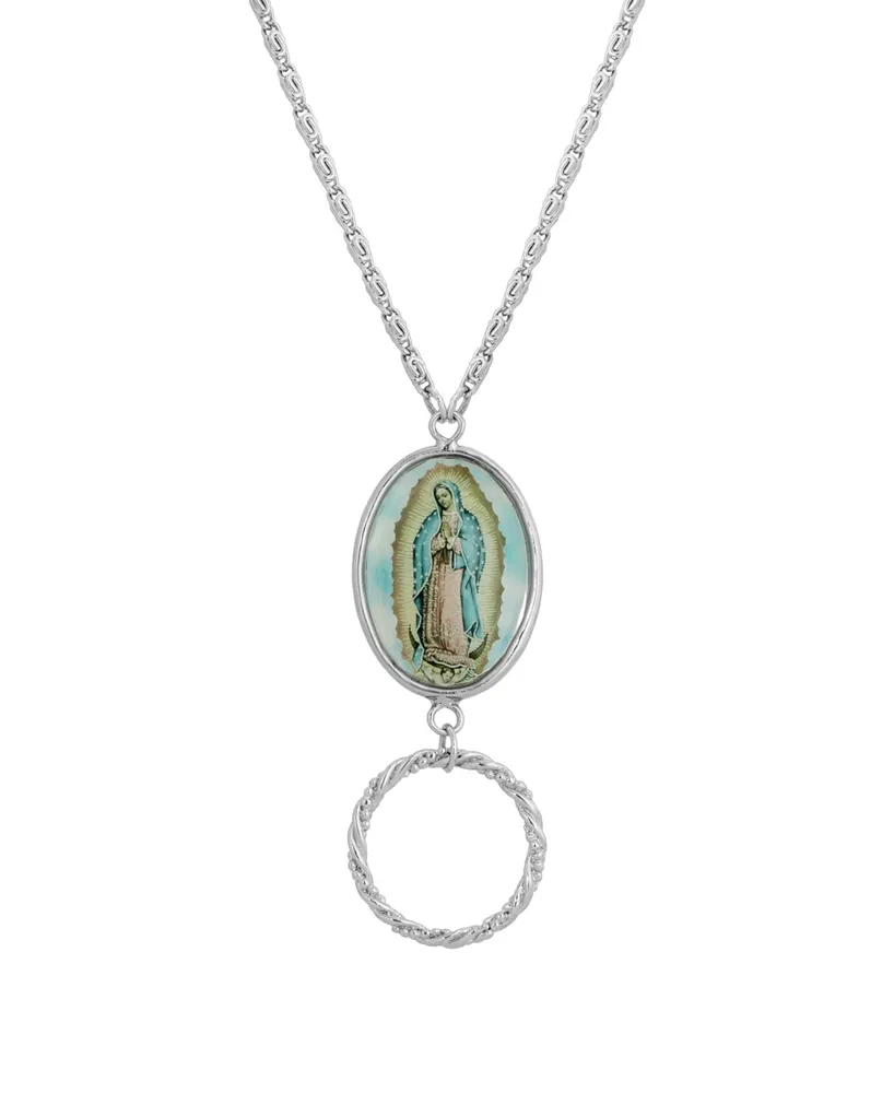 Symbols Of Faith Silver-Tone Oval Lady of Guadalupe Eye Glass