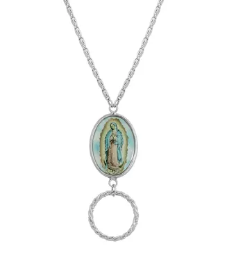 Silver-Tone Oval Lady of Guadalupe Eye Glass Holder Necklace