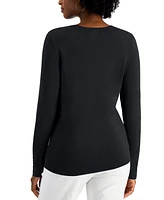 Jm Collection Women's Button-Sleeve Crewneck Sweater, Created for Macy's