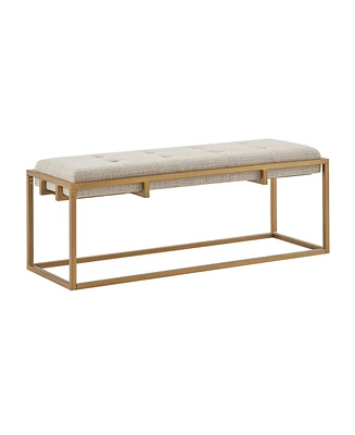 Madison Park Greenwich 45"W Mid-Century Button-tufted Upholstered Metal Base Accent Bench