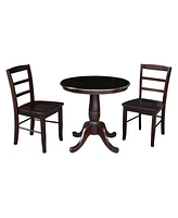 30" Round Top Pedestal Dining Table with 2 Madrid Ladderback Chairs, 3 Piece Dining Set