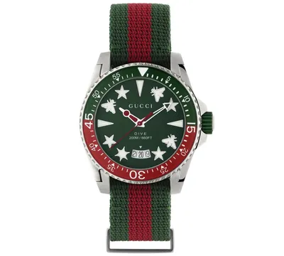 Gucci Dive Green & Red Fabric Strap Watch 40mm