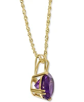 Gemstone Solitaire Pendant Necklace 14k Gold, 16" + 2" extender