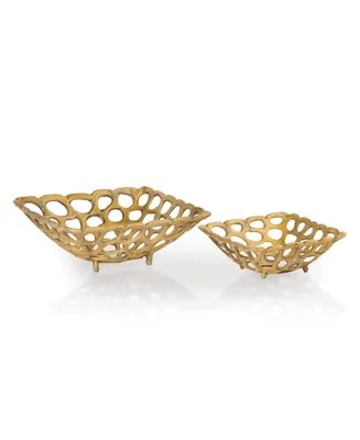 Brass Finish Square Bowls, Set of 2 - Gold