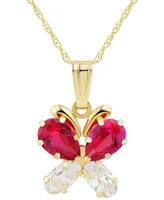 Lab-Grown Ruby (1 ct. t.w.) & Lab-Grown White Sapphire (5/8 ct. t.w.) Butterfly 18" Pendant Necklace in 14k Gold