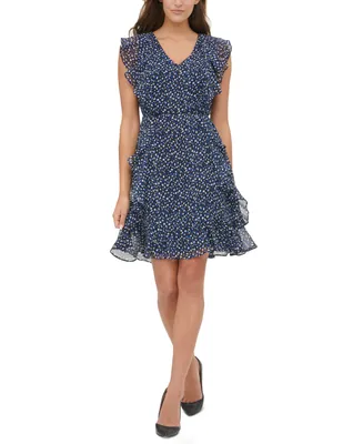 Tommy Hilfiger Petite Printed Ruffled Fit & Flare Dress