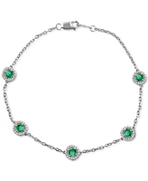 Sapphire (7/8 ct. t.w.) & Diamond (1/4 Halo Chain Link Bracelet 14k White Gold (Also Ruby Emerald)