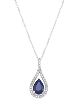 Sapphire (1-1/3 ct. t.w.) & Diamond (1/6 ct. t.w.) Teardrop Halo 18" Pendant Necklace in 14k White Gold