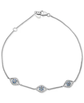 Wrapped Multicolor Diamond Triple Evil Eye Chain Ankle Bracelet (1/8 ct. t.w.) in 10k White Gold, Created for Macy's